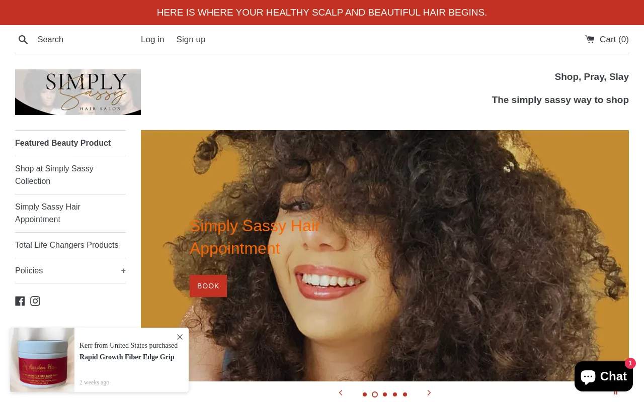 Shop at Simply Sassy website screenshot