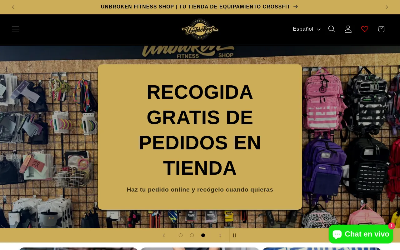 Unbroken Fitness Shop website screenshot