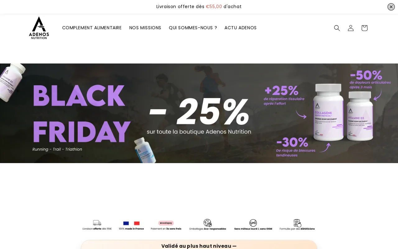 Adenos Nutrition website screenshot