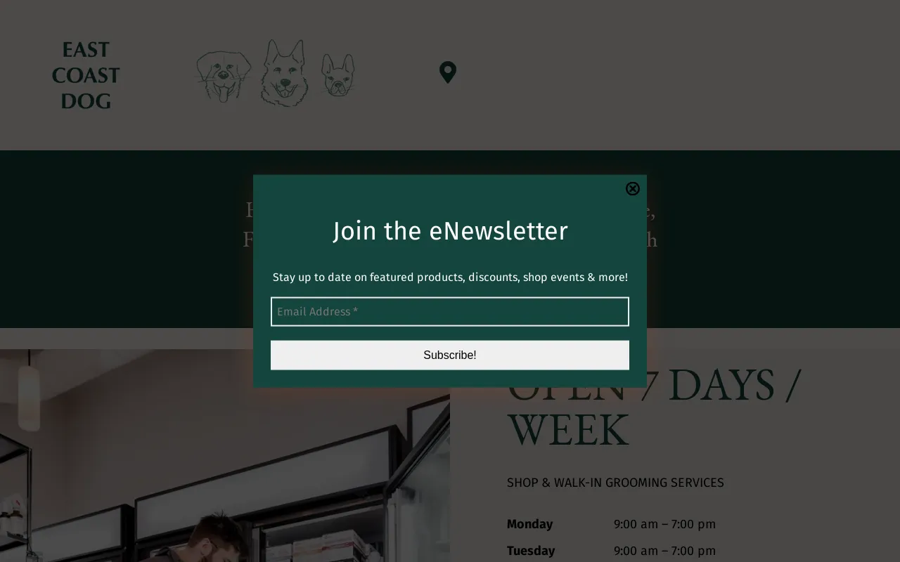 to East Coast Dog website screenshot