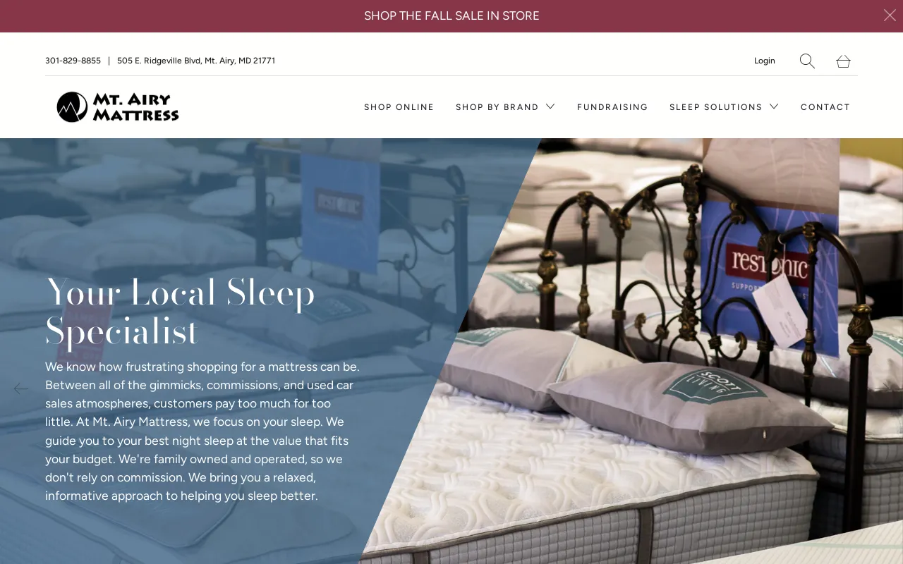 Mt. Airy Mattress website screenshot