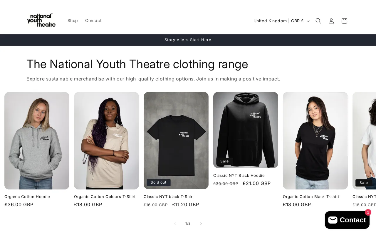 The National Youth Theatre Shop website screenshot