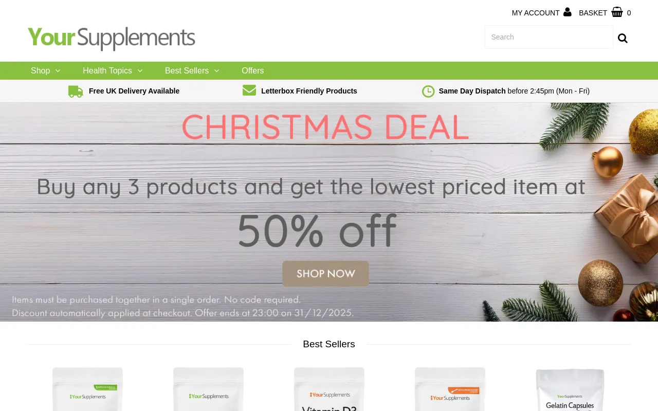 Your Supplements website screenshot