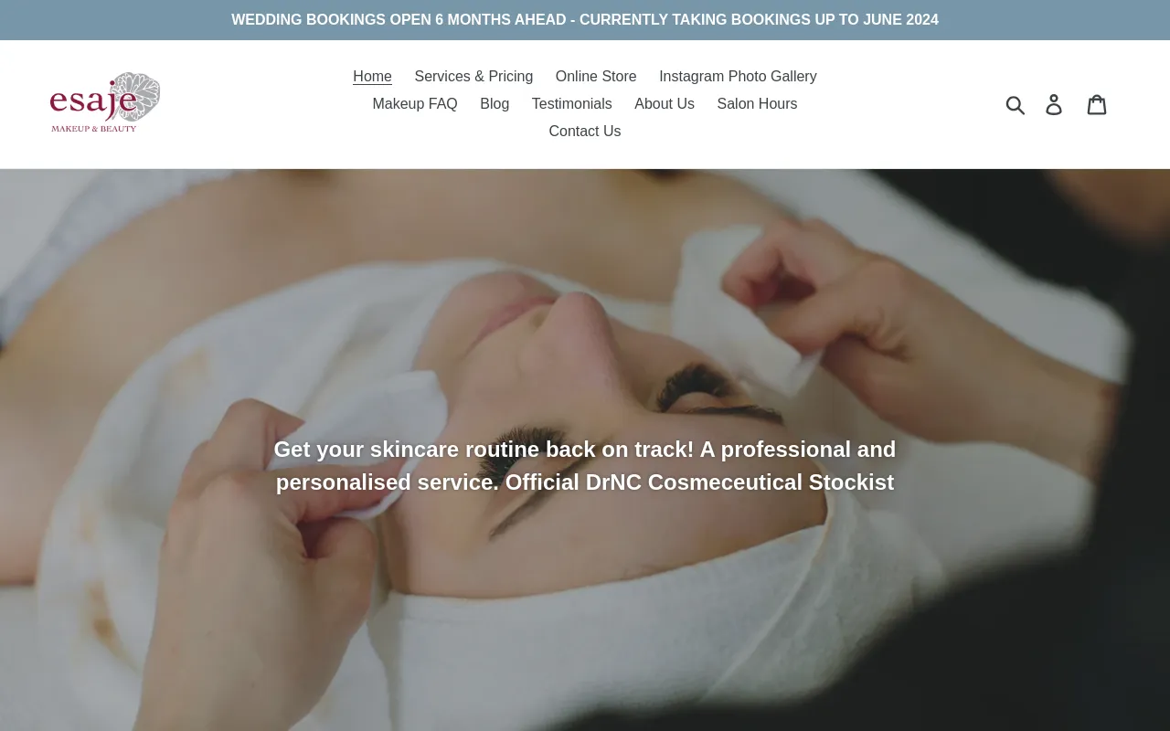 Esaje Makeup & Beauty website screenshot