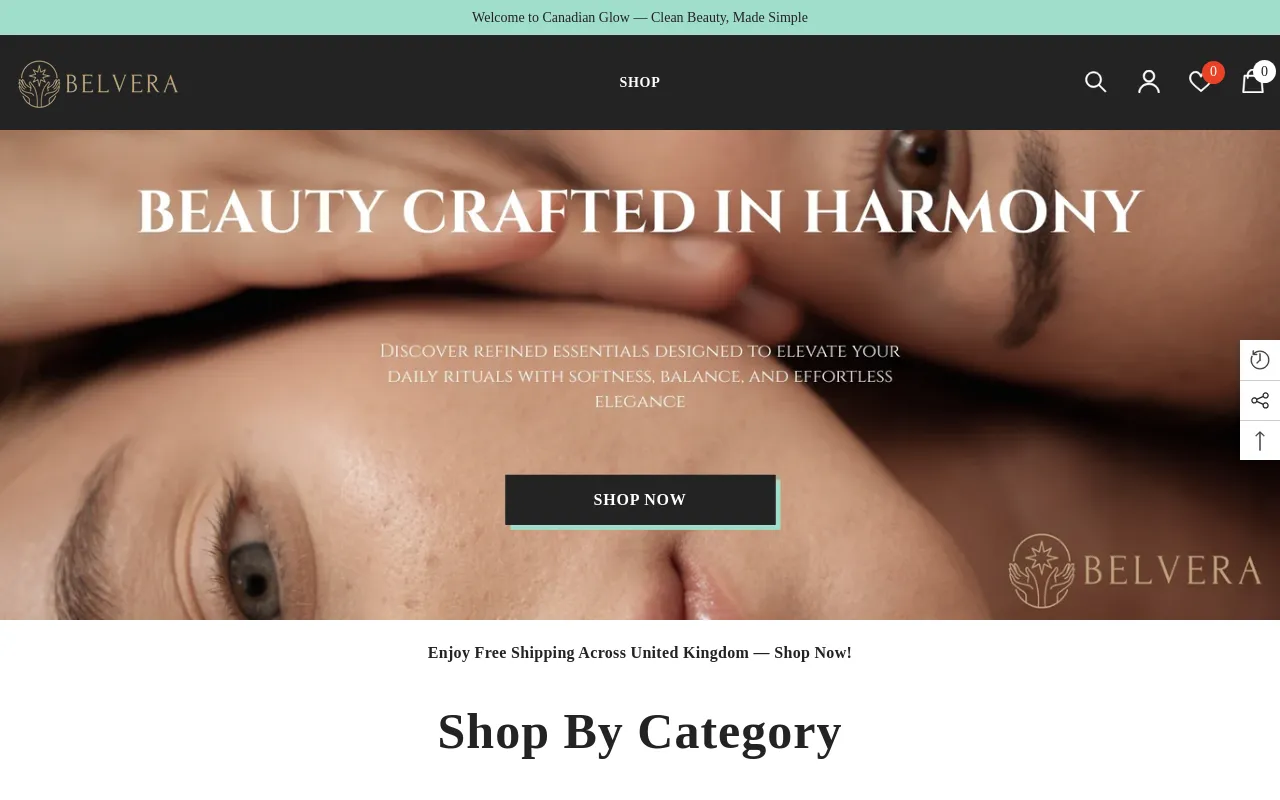 Belvera | British Beauty, Skin Care & Personal Wellness website screenshot