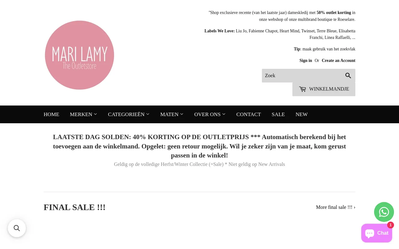 The Outletstore by Mari Lamy website screenshot