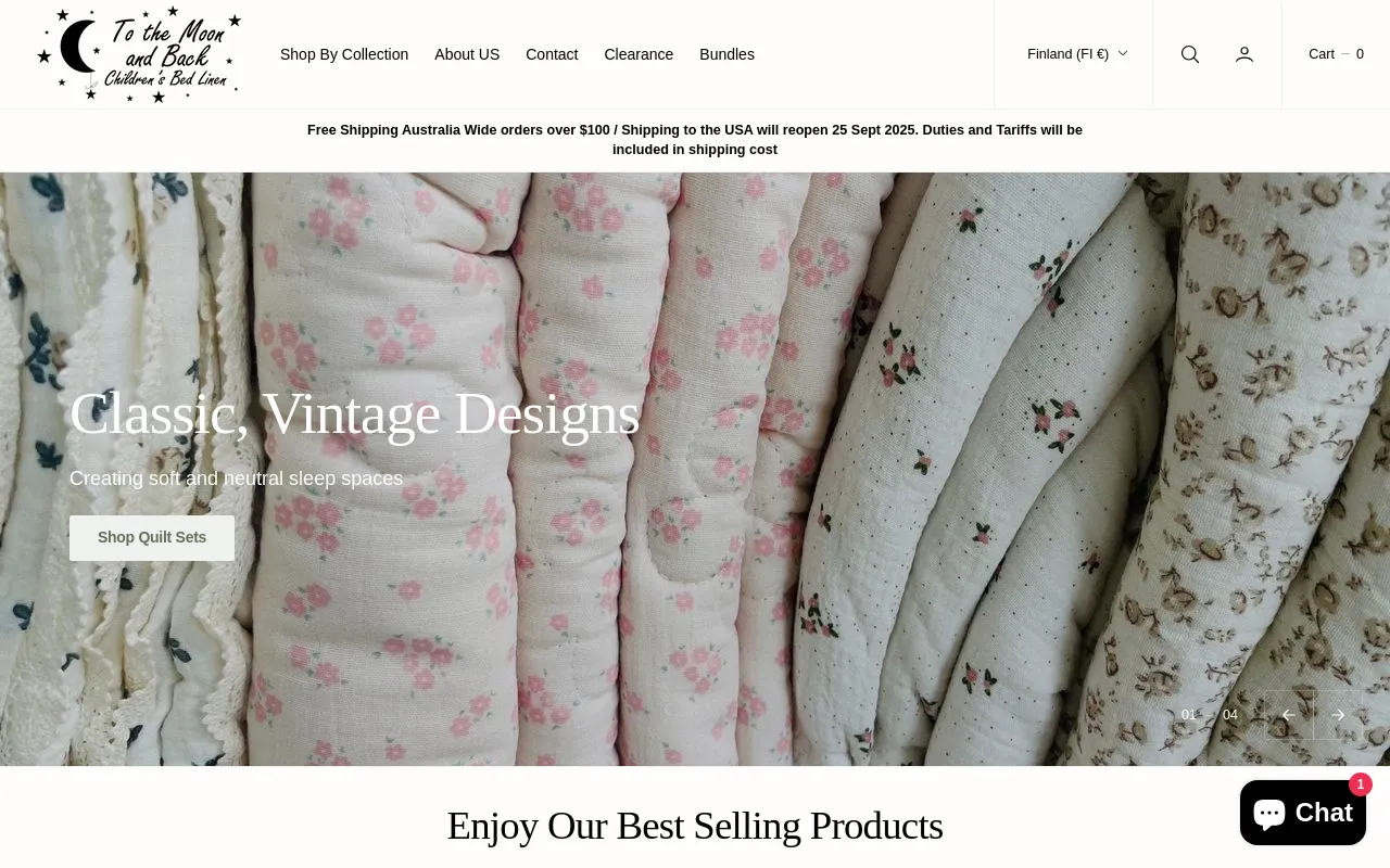 www.tothemoonandbackbedlinen.com.au screenshot